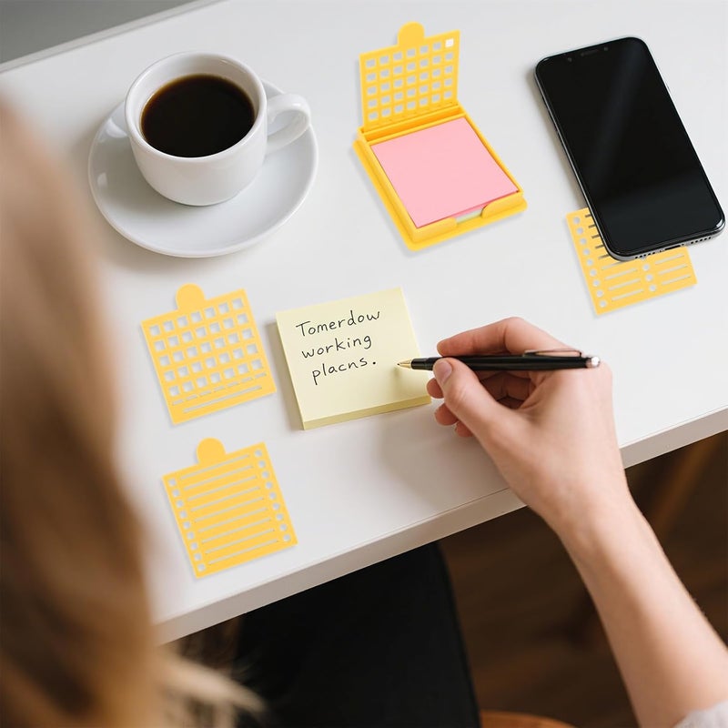 Framad Sticky Note Stencil and Holder with Five Different Stencil,Reusable 3x3 Inch Post It Note Organizer for Desk (Yellow) - Image 4